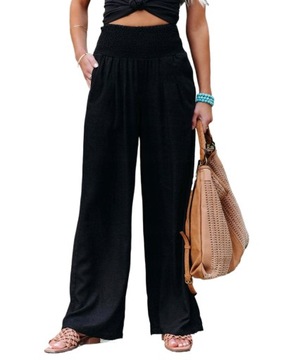 Letnie eleganckie casual damskie lniane spodnie z szerokimi nogawkami S-XXL