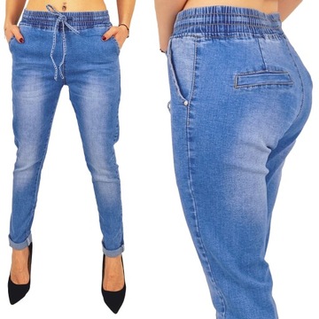 DAMSKIE SPODNIE JEANS w GUMKĘ WIĄZANE Plus Size 3