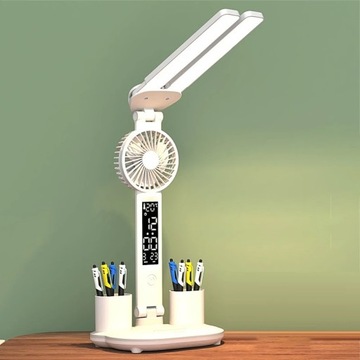МОЩНАЯ НАСТОЛЬНАЯ ЛАМПА 2-РУЧНАЯ 3 ЦВЕТА ОРГАНАЙЗЕР ТЕРМОМЕТР ЧАСЫ ВЕНТИЛЯТОР