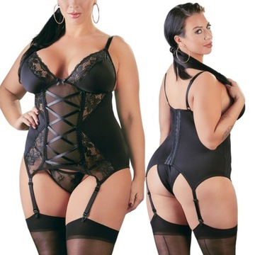 Czarne body z ozdobnym wiązaniem PLUS SIZE L Cotte