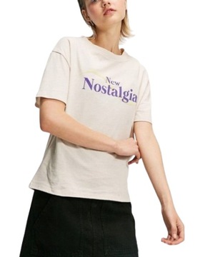 T-shirt bluzka koszulka Stradivarius nadruk kremowy r. L