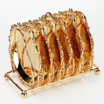 7 шт Десертные тарелки с ручкой - Золото.