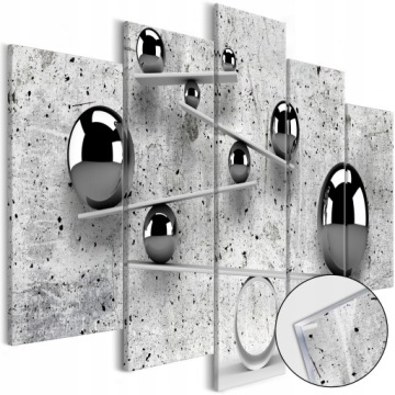 OBRAZ NA SZKLE 5 CZĘŚCI TRYPTYK KULE 3D LOFT OPTYCZNY BETON SALON 200x100