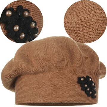 BRĄZOWY BERET KLASYCZNY DAMSKI ELEGANCKI ZIMOWY PRODUKT POLSKI MAJKA