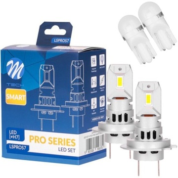 ŻARÓWKI H7 LED M-TECH PRO SMART 1:1 6000K ZIMNA BIEL + POSTOJÓWKI W5W NARVA