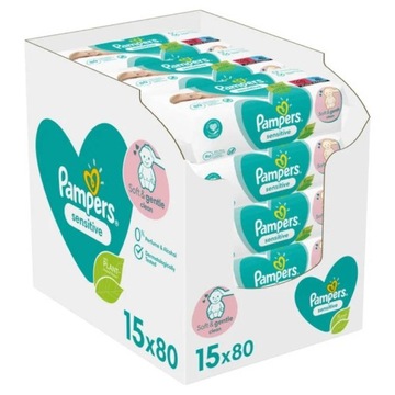 DUŻY ZAPAS CHUSTECZKI NAWILŻANE PAMPERS SENSITIWE 15X 80SZT = 1200 SZT