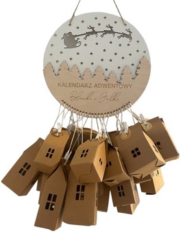 KALENDARZ ADWENTOWY PERSONALIZOWANY DOWOLNE IMIE IMIONA + DOMKI NA PREZENTY