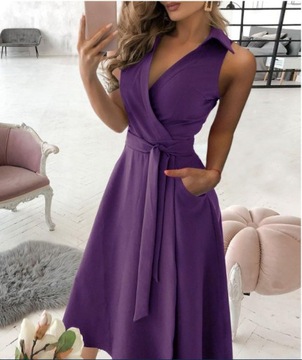 Elegancka sukienka midi w stylu retro dopasowana do bioder, rozmiary S-XXL