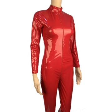 Women PU Faux Leather Jumpsuit Sexy Shiny Zipper L