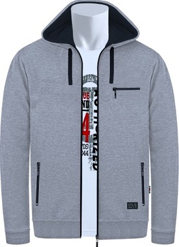 CIEPŁA POLSKA BLUZA DRESOWA Z KAPTUREM - KRM melanż/czar. 8XL DUŻE ROZMIARY