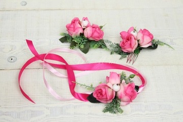 Гребень для волос маленькая роза ФУКСИЯ для невесты на свадьбу