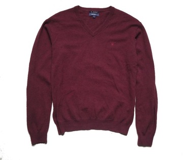 Gant sweter v-neck bordowy wełna wełniany męski XL