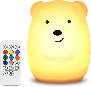 МЯГКИЙ СИЛИКОНОВЫЙ МИШКА НОЧНИК ДЛЯ ДЕТЕЙ, ЦВЕТНОЙ RGB LED USB + ПУЛЬТ ДИСТАНЦИОННОГО УПРАВЛЕНИЯ