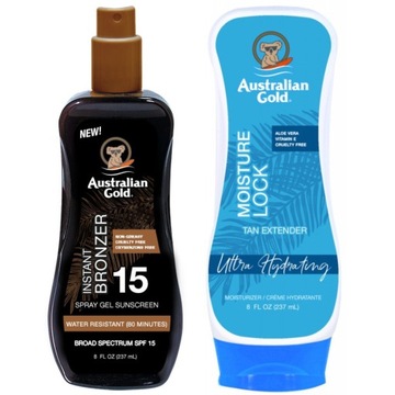 Australian Gold Żel W Sprayu Z Bronzerem SPF15 + Moisture Lock 237ml