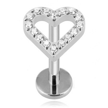 KOLCZYK LABRET SERCE SREBRNY CYRKONIE HELIX TYTANOWY 1,2/6