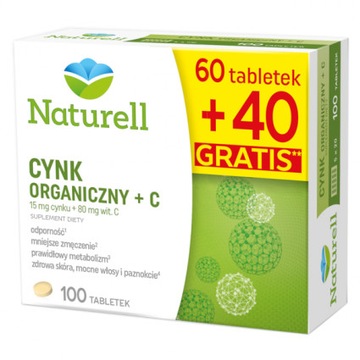 Naturell Cynk organiczny + C 100 tabletek