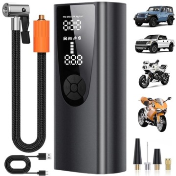 Digitální Vzduchová Pumpa 60 W Pro Pneumatiky Automobilu Motocyklu A Jízdního Kola S Manometrem