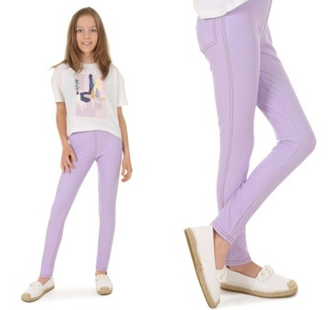 Kolorowe legginsy, getry jeansowe - 140 LILIOWY