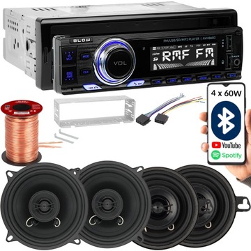 RADIO SAMOCHODOWE 1-DIN BLUETOOTH USB SD RDS 4x GŁOŚNIKI PILOT ZESTAW 520W