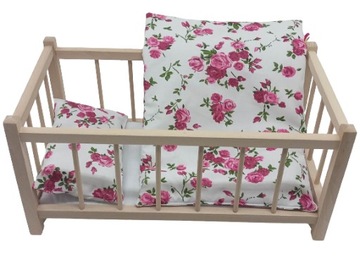 ŁÓŻECZKO DREWNIANE DLA LALEK LALKI + POŚCIEL 3 EL