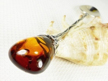 Łyżeczka srebrna z bursztynem, handmade 926-2