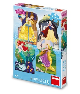 Księżniczki Disneya Puzzle konturowe 4 x 54 el. wiek dziecka 4+