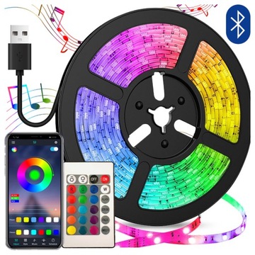 TAŚMA LED RGB 5050 15m USB lampki listwa oświetlenie ledy PILOT + APLIKACJA
