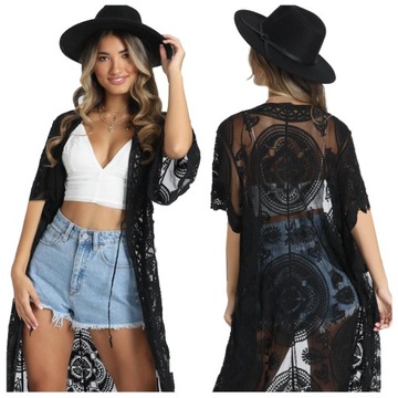 Черная кружевная накидка PAREO BEACH SUMMER в стиле бохо