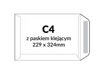 Koperty C4 format a4 białe z paskiem 500 szt