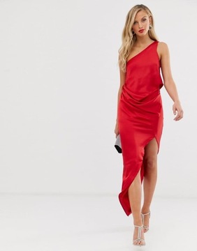 ASO DESIGN Czerwona satynowa sukienka (38)
