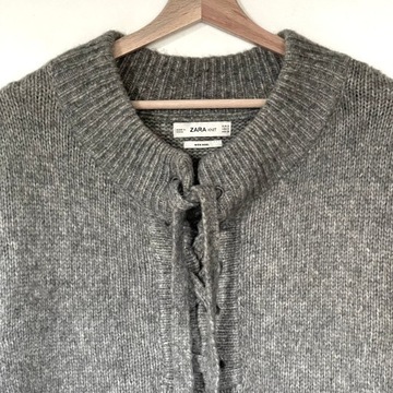 ZARA KNIT Szary Sweter Tunika OVERSIZE 17% Wełna S