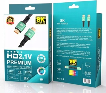 HDMI - Кабель HDMI 2,1 В ПРЕМИУМ 8K 4K 144 Гц Мощный монитор-проектор 3 м