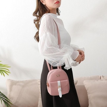 plecak Damska dziewczęca torba na ramię skórzana mała szkoła różowa