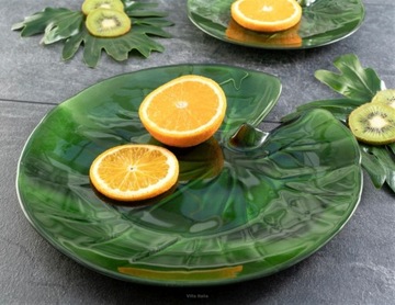 PATERA NA CIASTO OWOCE SZKLANA TALERZ LIŚĆ 32 cm