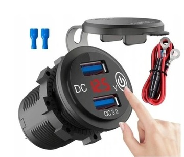 АВТОМОБИЛЬНОЕ ЗАРЯДНОЕ УСТРОЙСТВО 2xUSB QC3.0 СЕНСОРНЫЙ ВОЛЬТМЕТР