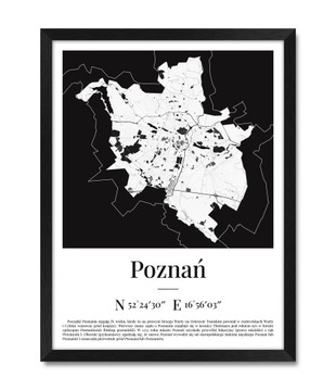 Obrazy plakaty na ścianę do salonu mapa POZNAŃ A3
