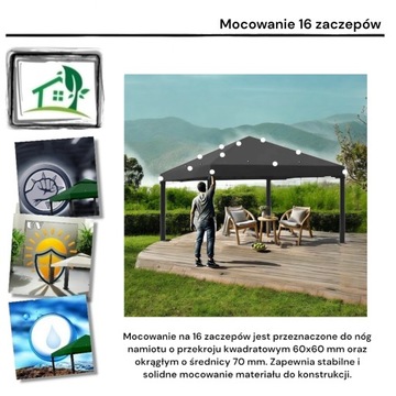 Zadaszenie wodoodporne do pawilonu ogrodowego 300 cm x 300 cm antracyt