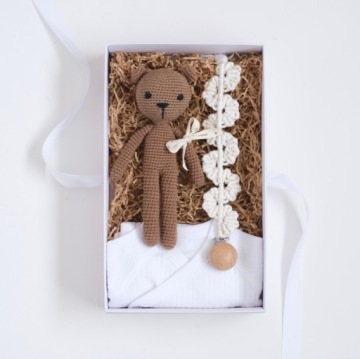 НАБОР Teddy Bear Держатель для соски Боди для новорожденных, хлопок, размер 56 Baby Shower