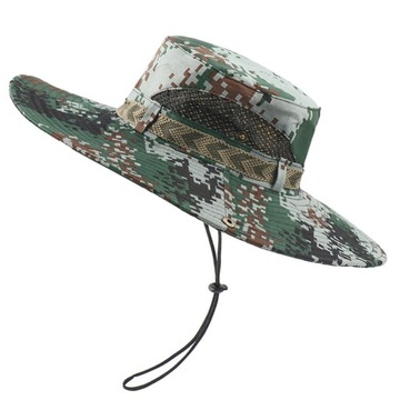 Unisex Wide Hat, Outdoor Beach Sun Green Camo 2