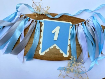 Proporczyk baner na krzesełko girlanda z cyfrą - niebieski, błękitny