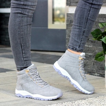 ЗИМНЯЯ ОБУВЬ, СПОРТИВНЫЕ ТРАПЕРЫ, УТЕПЛЕННЫЕ, СНЕЖНЫЕ БОТИНКИ, СЕРЫЕ БОТИНКИ 37