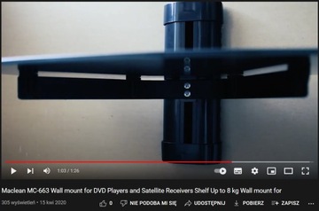 ПОЛКА НАСТЕННАЯ RTV AV DVD СТОЛ СТЕКЛЯННАЯ, 1 УРОВЕНЬ