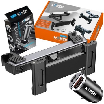 UCHWYT NA TABLET ZAGŁÓWEK MOCNA ŁADOWARKA USB C