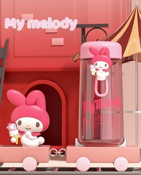 Бутылка для воды Sanrio Kawaii Kuromi Cinnamoroll, 350 мл, прозрачная соломенная трита