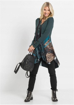 NADRUKIEM Z GUZIKAMI CIEMNOZIELONA 36/38 3H3E25 BONPRIX BLUZA ROZPINANA Z
