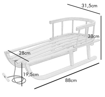 Drewniane sanki z oparciem + siedzisko materac oparcie