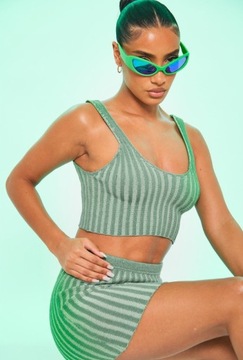 TOP ZIELONY DZIANINOWY PRETTYLITTLETHING
