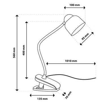 Школьная настольная лампа 7W Светодиодный CCT DRAGUS Регулируемый клип