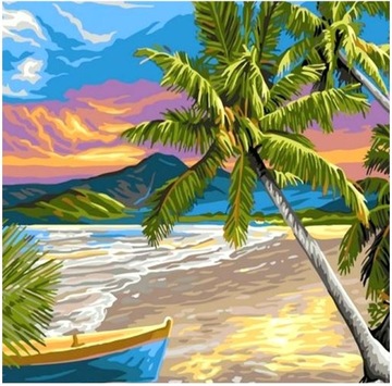Malowanie Po Numerach dla dzieci Z RAMĄ 40x50 Plaża Palma Morze Wyspa