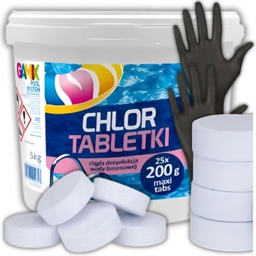 CHLOR TABLETKI 5KG CHLOROWE 25SZT 200G CHEMIA DO BASENU WODY GAMIX GRATIS